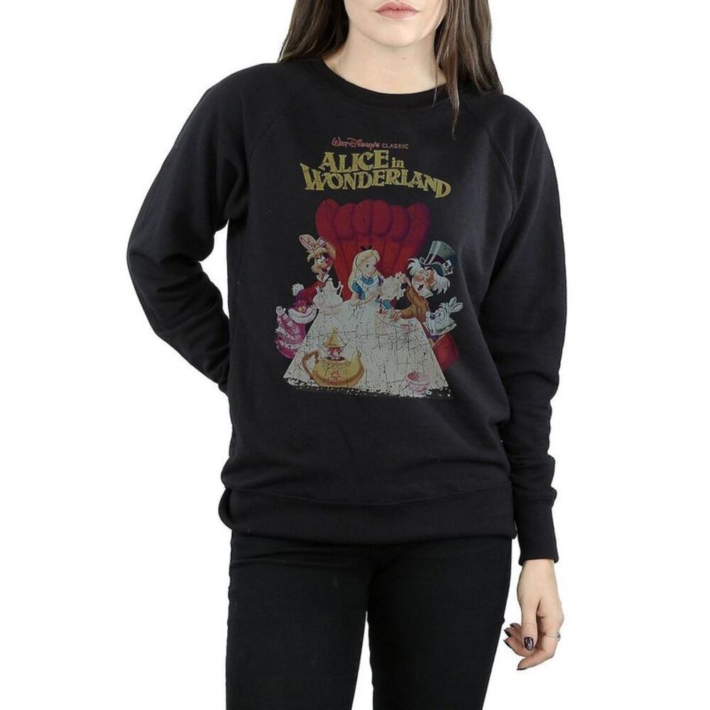 Alice In Wonderland Womens/Ladies Poster Retro Cotton Sweatshirt / Black
